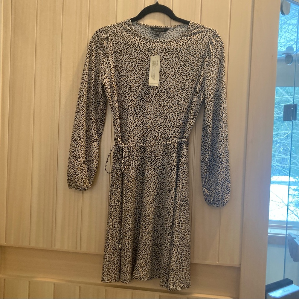 NWT Banana Republic Leopard Print Dress w/Removable Tie Belt Petite XS